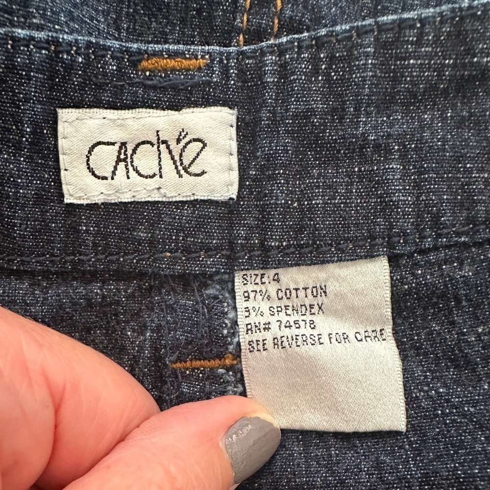 Caché Denim Crystal Accents Front Zip Maxi Flare Bottom Skirt 4 - Picture 6 of 7